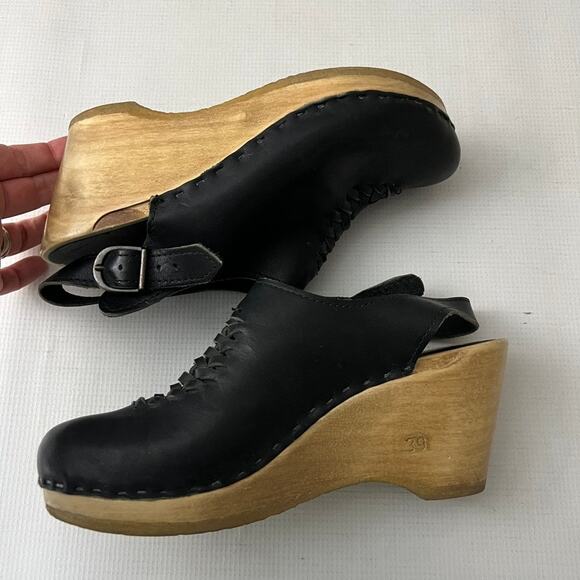 No. 6 Leather Wedge Clog Slingback Pump Wooden Platform Weave Women Size 39 - Picture 5 of 14